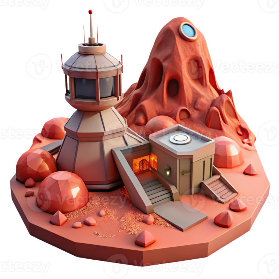 impressive contemporary A desolate, Martian landscape with a futuristic research outpost, harsh red light, sci-fi, photorealistic, genuine png