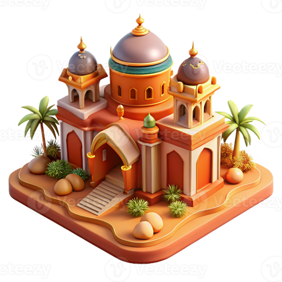 wonderful minimalist A desert oasis with a Moorish palace, intricate tilework, warm orange and red hues, orientalist style, high quality png