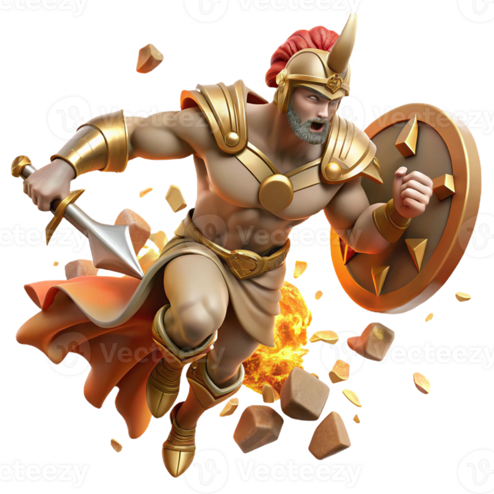 dramatic vintage Ares, the god of war, charging into battle, chaotic composition, dynamic lighting, Baroque style 4K png