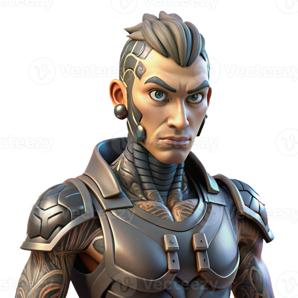dramatic modern A cyborg with intricate tattoos, rebellious and edgy, dark and gritty style 4K png
