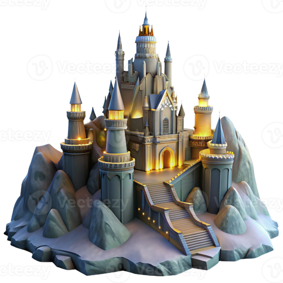 stunning modern A towering castle on a mountaintop, dramatic lighting, fantasy setting, digital painting, exclusive png