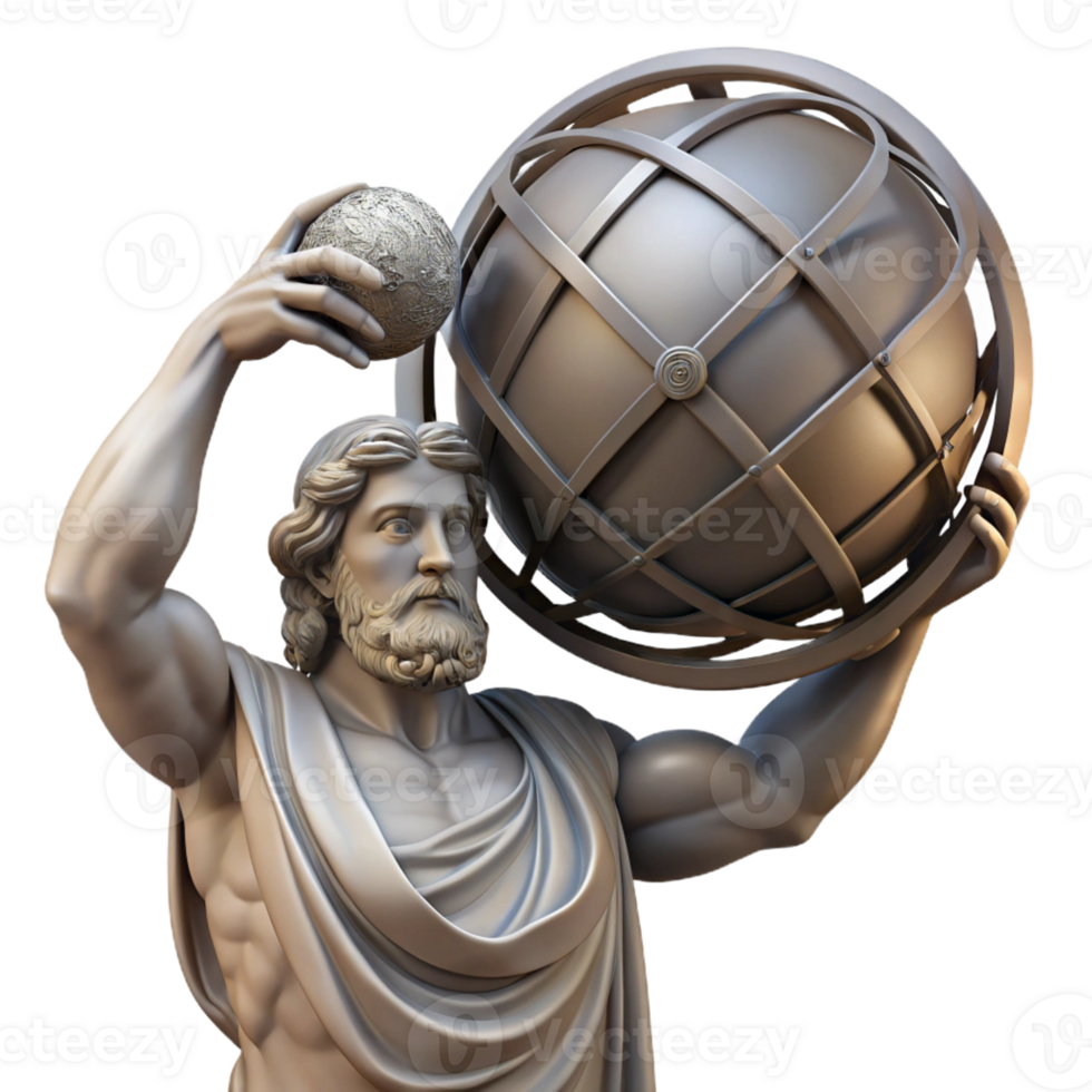 magnificent rustic A stoic Atlas holding the celestial sphere, immense scale, dramatic lighting, Renaissance style high resolution png