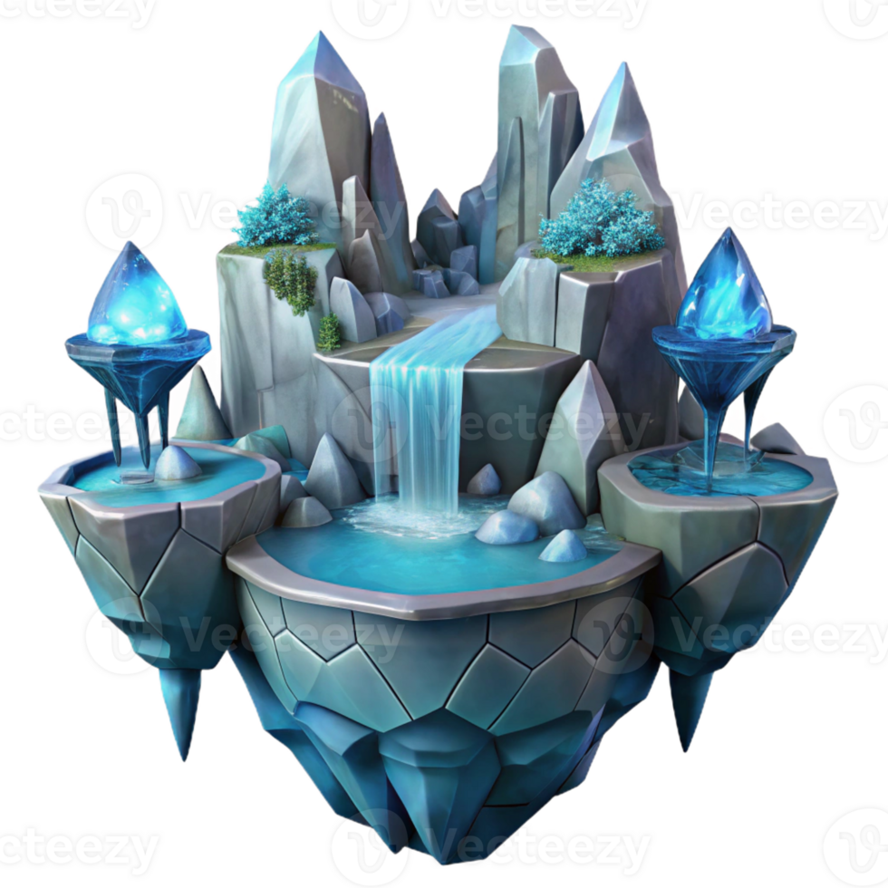 wonderful classic A floating island with cascading waterfalls and crystal structures, ethereal lighting, fantasy art style, highly detailed 4K png