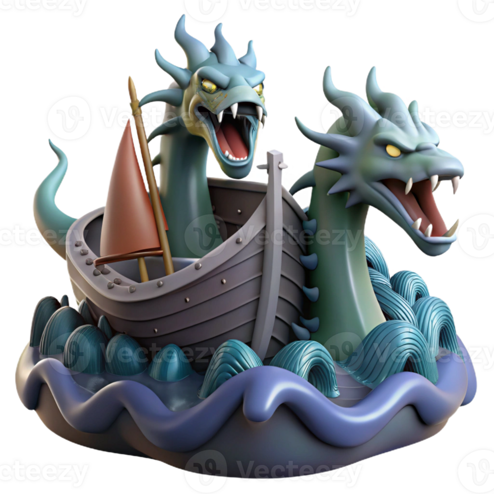 dramatic traditional Scylla and Charybdis, mythical sea monsters, threatening a ship, dark and turbulent style exclusive png