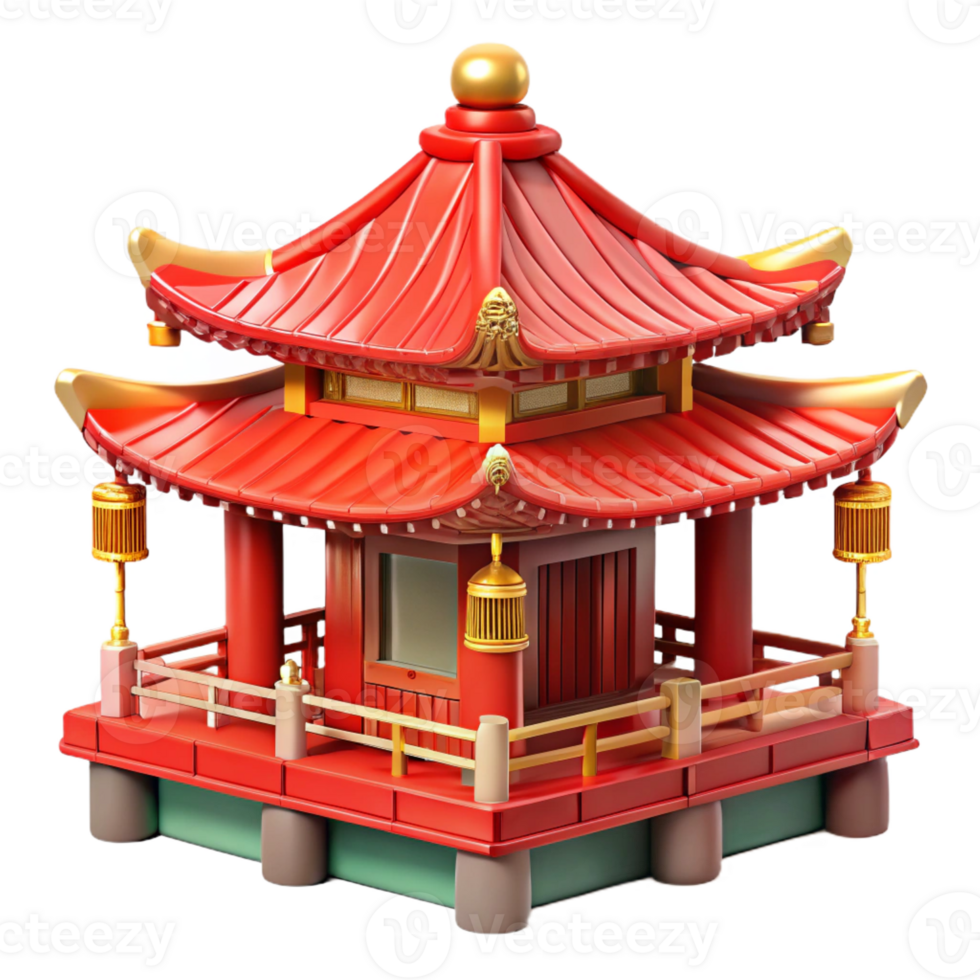 magnificent minimalist Traditional Japanese pagoda, intricate woodwork, vibrant red and gold details, serene garden setting, original png