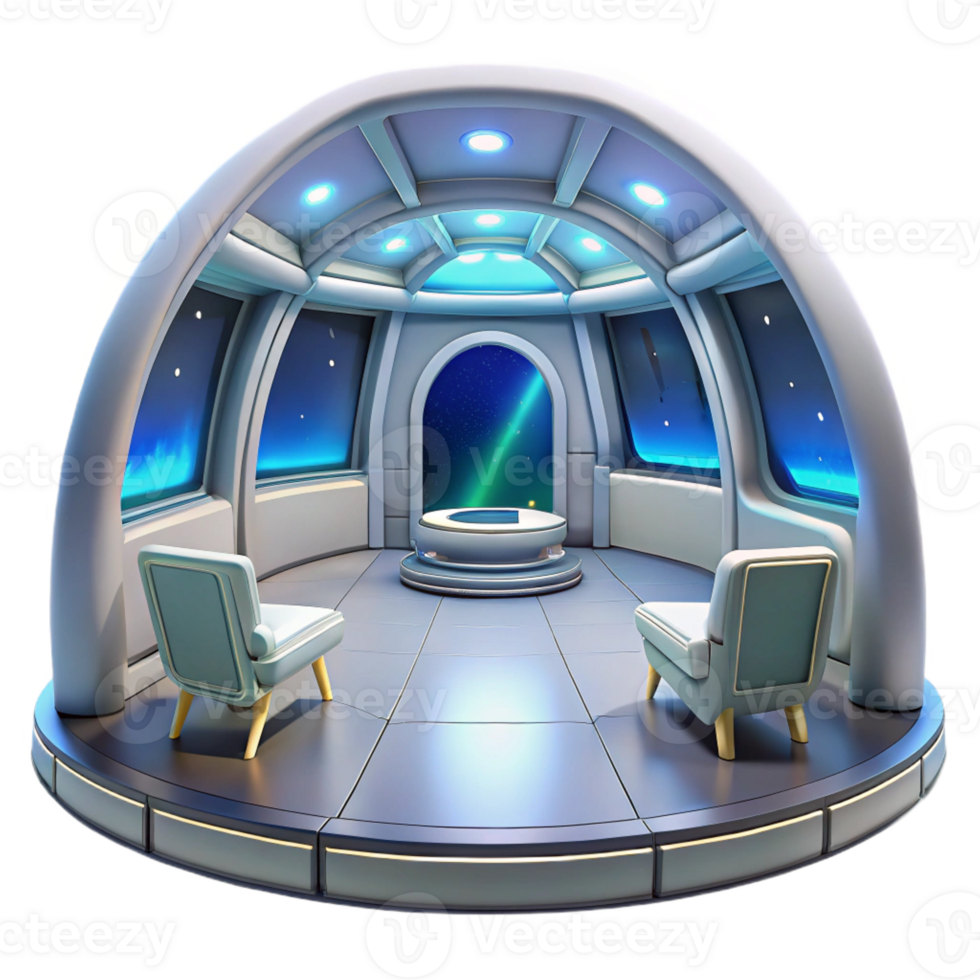 beautiful artistic A sleek, minimalist spaceship interior with panoramic views of space, soft interior lighting, futuristic, cinematic, high quality png