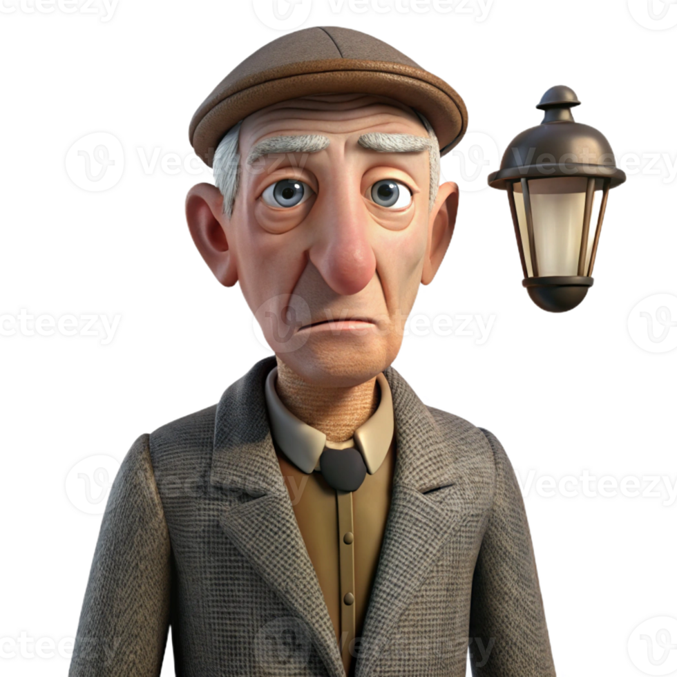 elegant traditional An elderly man with deep wrinkles and a weary expression, wearing a tattered tweed suit, lit by a dim streetlamp, chiaroscuro authentic png
