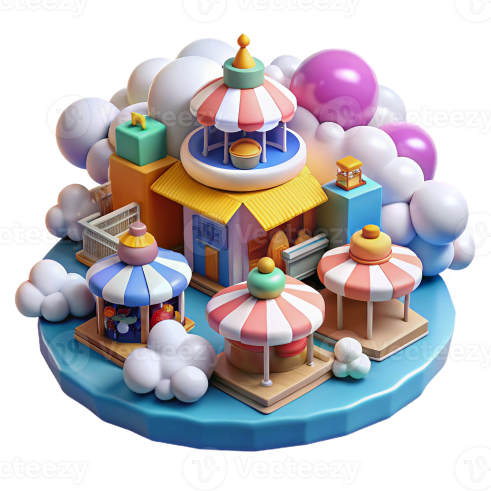 impressive abstract A bustling marketplace in a cloud city, vibrant colors, aerial view, digital painting original png