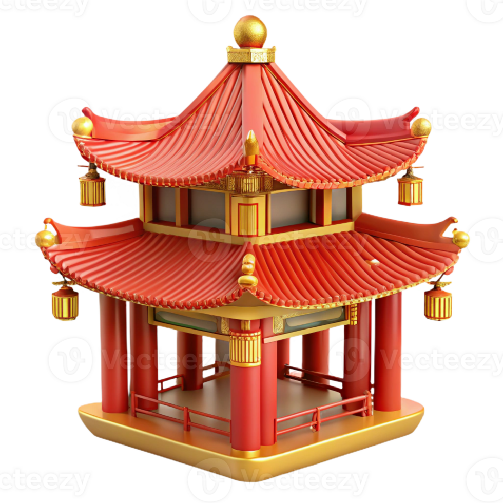 stunning modern A traditional Chinese pagoda, red and gold details, ornate style, soft lighting, premium png