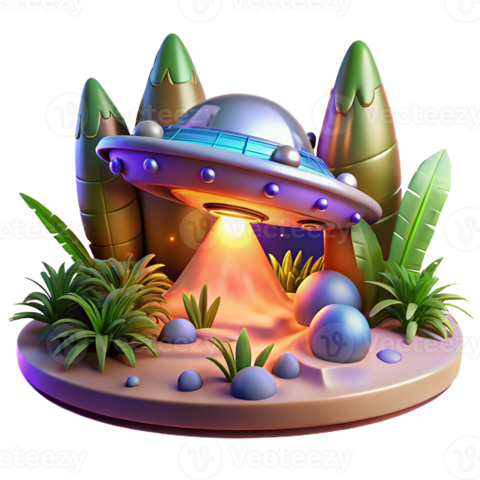 impressive creative A spaceship landing on a lush, alien planet, vibrant, tropical lighting, fantasy art style 4K png
