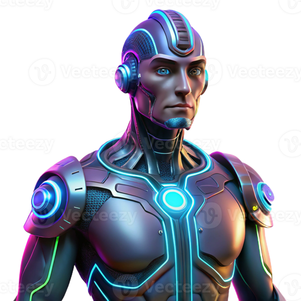 vibrant classic A cyborg with glowing mechanical implants, intricate circuitry visible beneath the skin, cyberpunk style, illuminated by neon lights 4K png