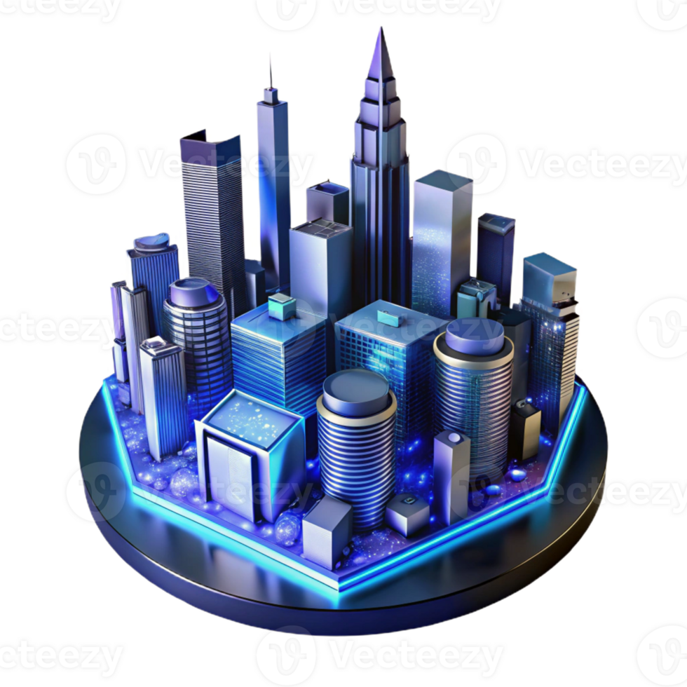 stunning artistic A futuristic city at night, viewed from above, glowing skyscrapers, aerial photography style high quality png