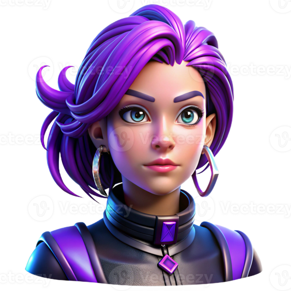 wonderful rustic A portrait of a woman with vibrant purple hair and multiple piercings, neon cyberpunk lighting, graphic novel style premium png
