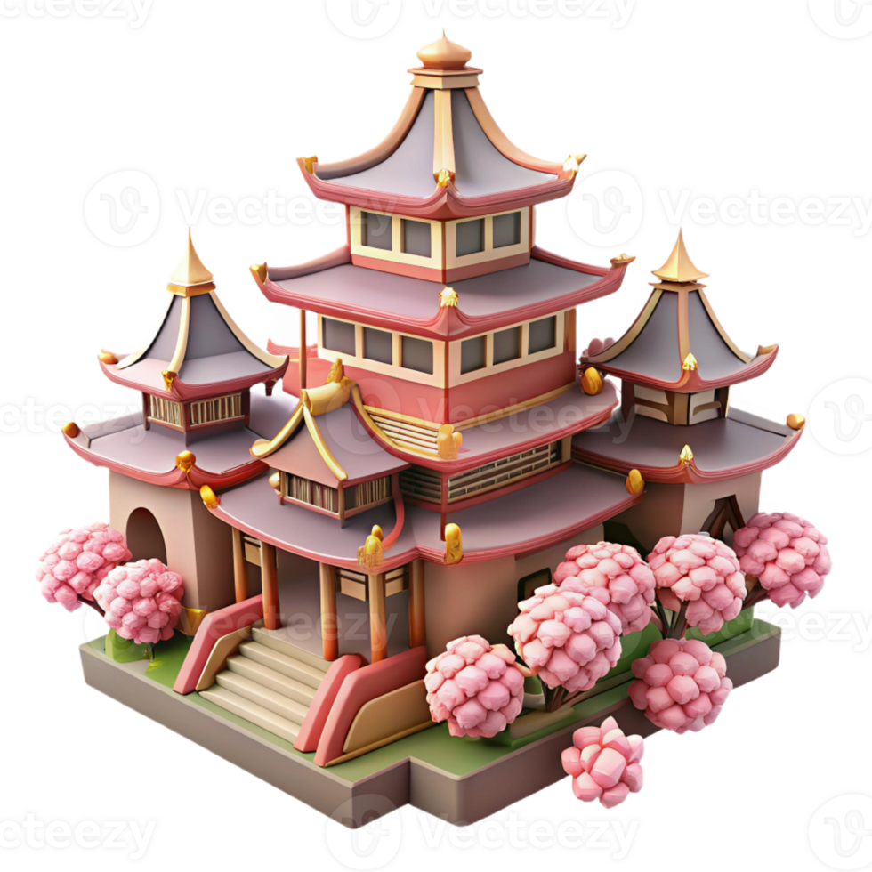 stunning contemporary A traditional Japanese castle, cherry blossoms in bloom, soft lighting, anime style authentic png