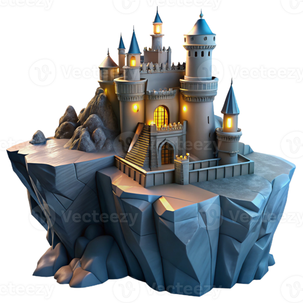 stunning creative A castle built into a cliff face, fantasy setting, dramatic lighting, high resolution png
