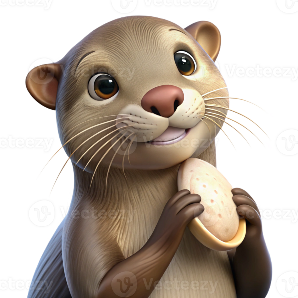 elegant modern Portrait of a playful otter holding a seashell, soft beach lighting, realistic style premium png