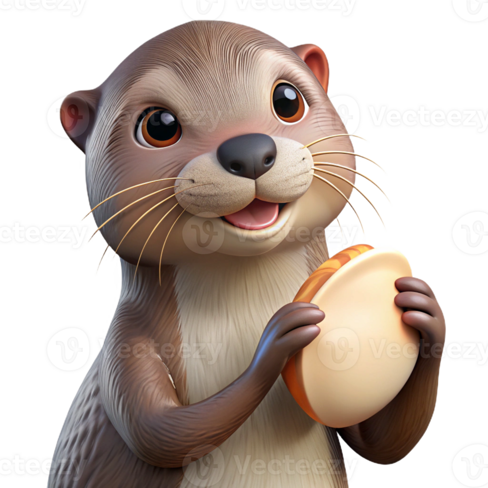 elegant minimalist Portrait of a playful otter holding a seashell, soft beach lighting, realistic style original png
