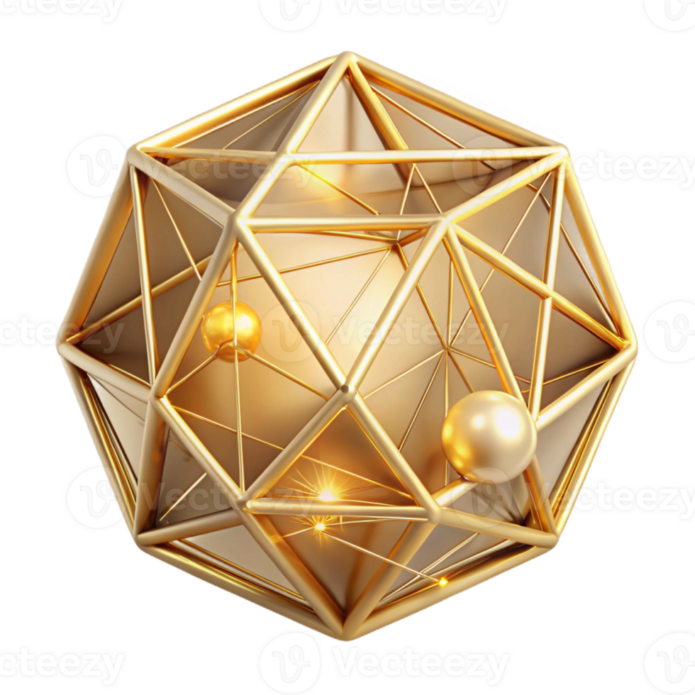 vibrant vintage Golden geometric shapes interconnected by thin, glowing white lines, bathed in soft, ethereal light, art deco style professional png