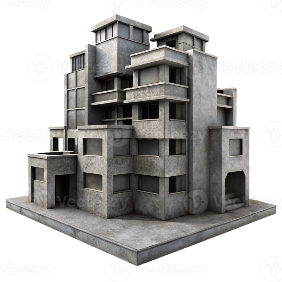 stunning creative A Brutalist concrete apartment complex, harsh shadows, grayscale, dystopian, gritty style high resolution png