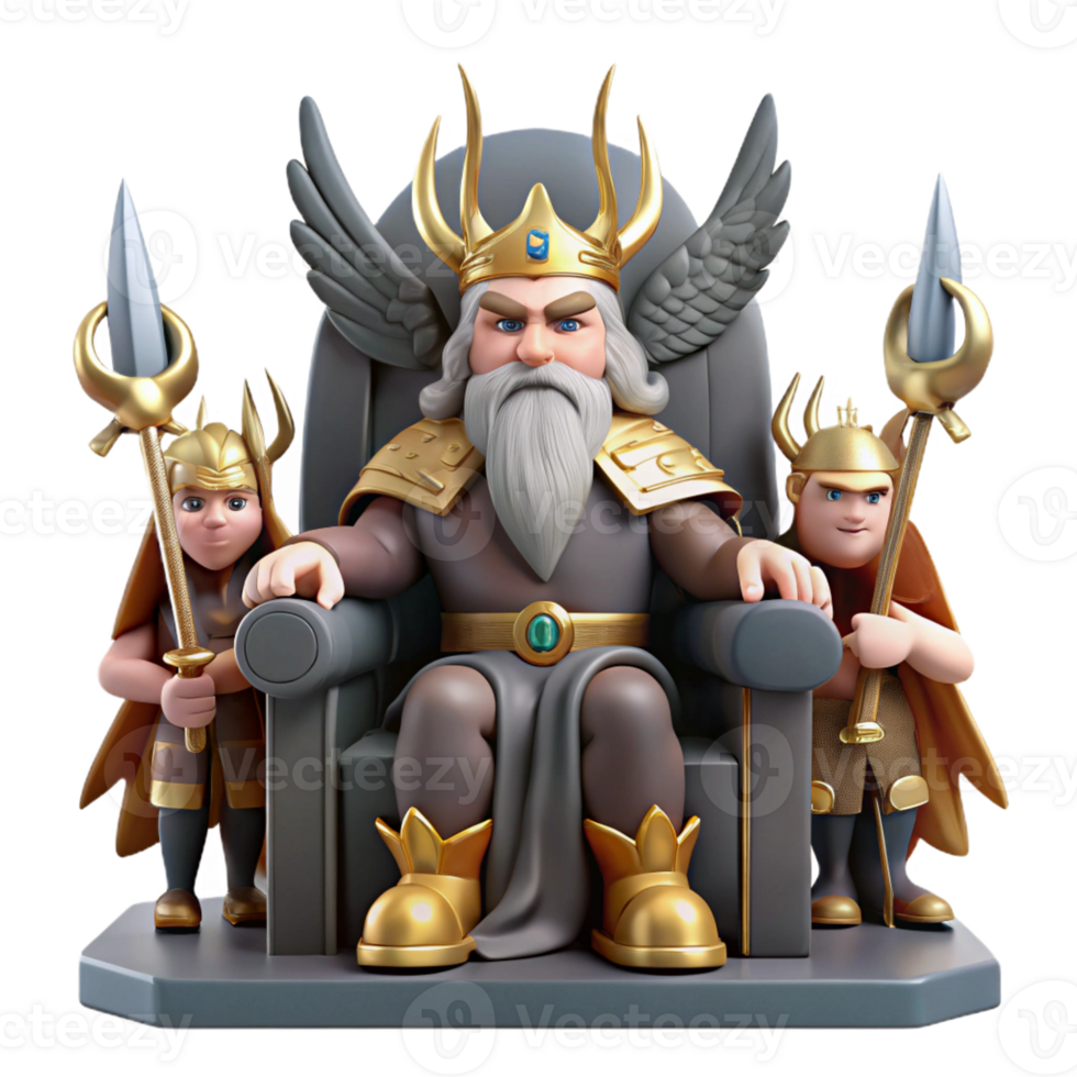 elegant abstract Odin, the Allfather, seated on his throne in Valhalla, surrounded by Valkyries, epic and grand style original png