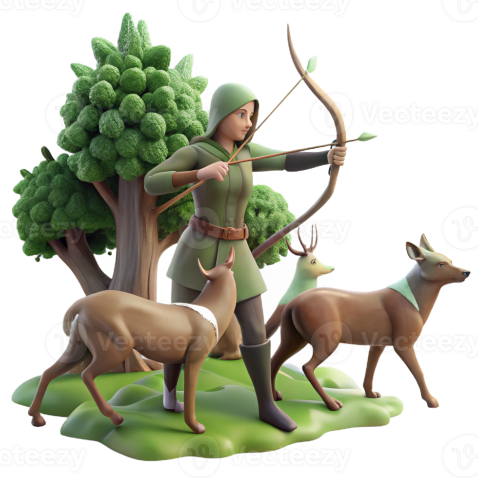 stunning classic Artemis hunting in a forest, bow drawn, accompanied by hounds, realistic and detailed, wildlife photography style exclusive png
