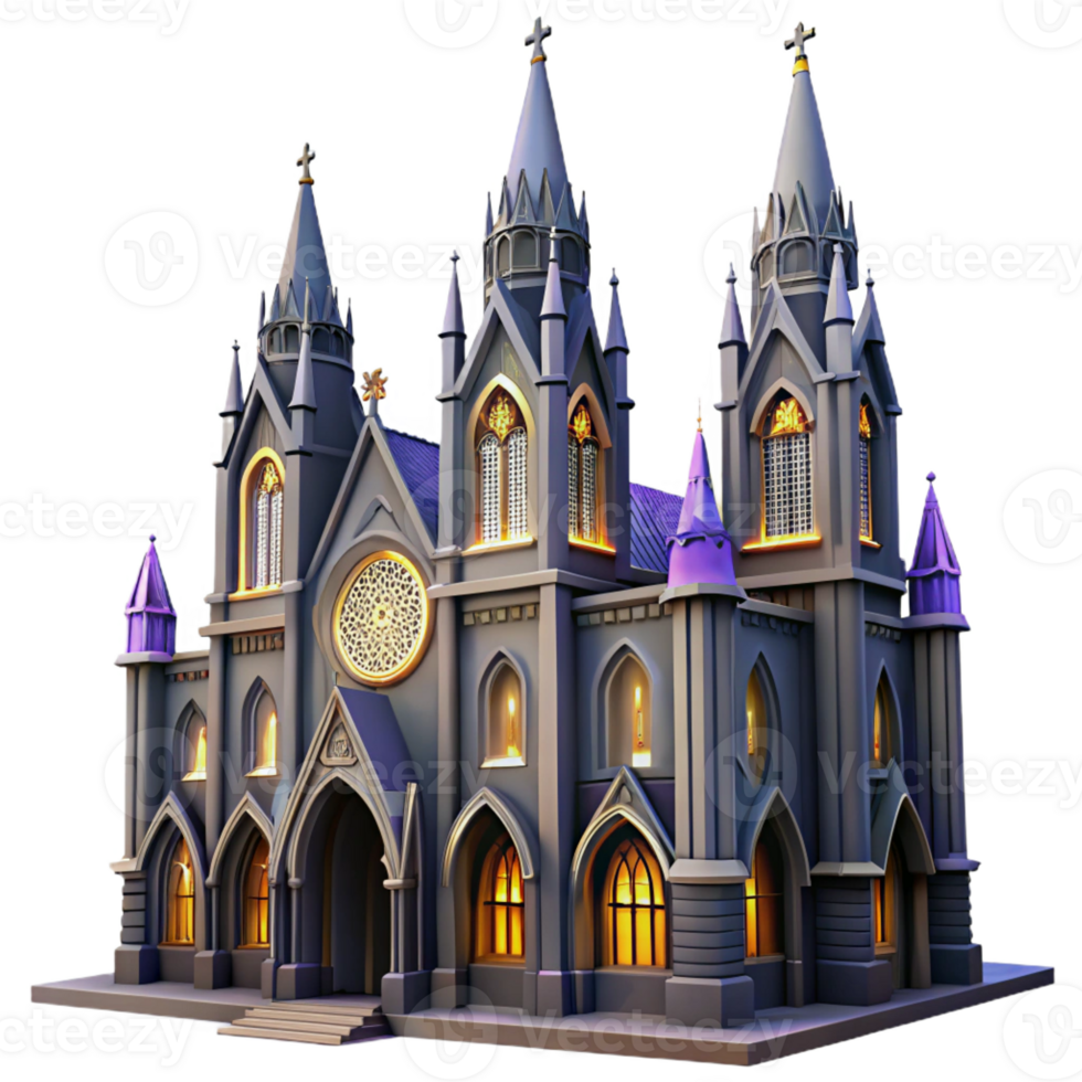 beautiful abstract Gothic cathedral, towering spires, stained glass windows, dramatic lighting, religious, high resolution png