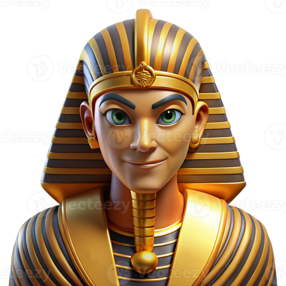 extraordinary contemporary A proud Egyptian pharaoh Tutankhamun wearing his golden death mask, hieroglyphs glowing faintly, ancient Egyptian tomb painting style, dim lighting, original png