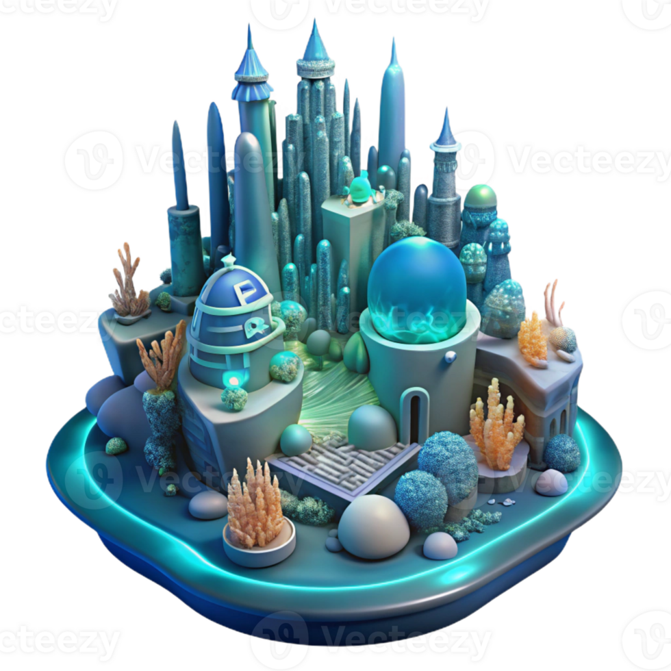 vibrant vintage Underwater city, bioluminescent coral structures, deep ocean setting, ethereal lighting, science fiction style, highly detailed, genuine png