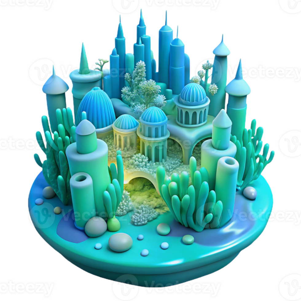 wonderful traditional An underwater city built of coral and bioluminescent algae, ethereal blue-green light, Art Nouveau style, intricate details, detailed png