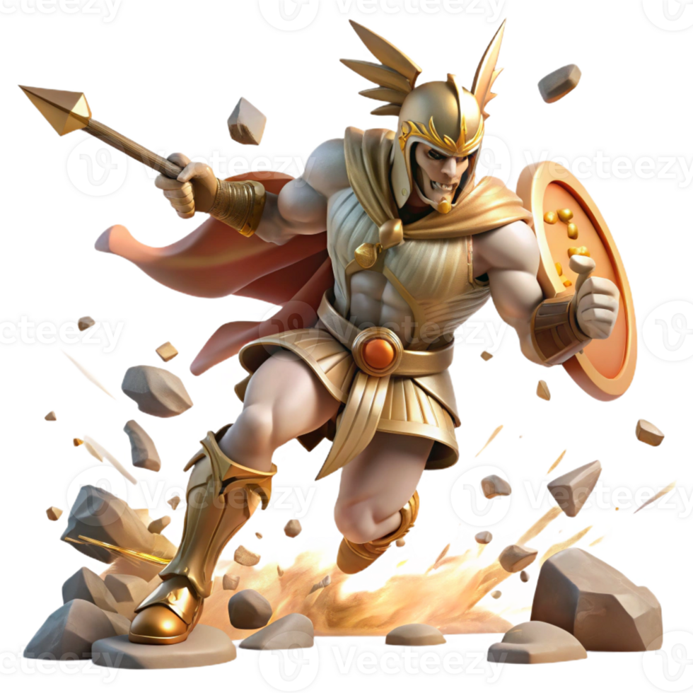 vibrant modern Ares, the god of war, charging into battle, chaotic composition, dynamic lighting, Baroque style premium png