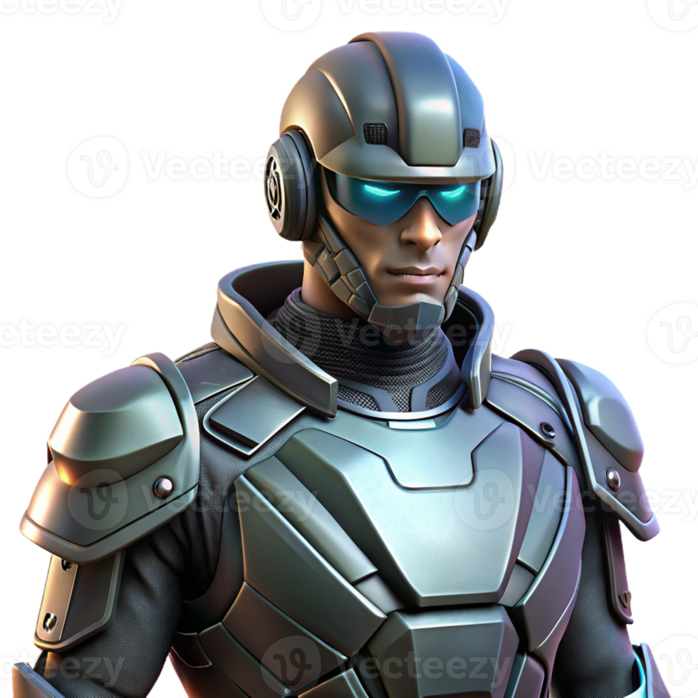 serene contemporary A futuristic soldier wearing a sleek exoskeleton, dark and gritty style, dramatic backlighting genuine png