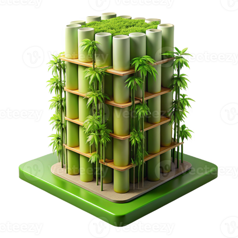 impressive minimalist Bamboo skyscraper, sustainable design, lush green facade, natural light, eco-friendly architecture, detailed rendering, original png