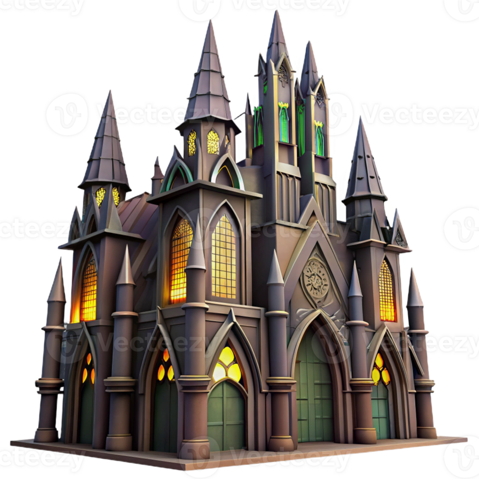 wonderful modern A towering, gothic skyscraper with gargoyles and stained glass windows, dramatic lighting, dark fantasy, original png