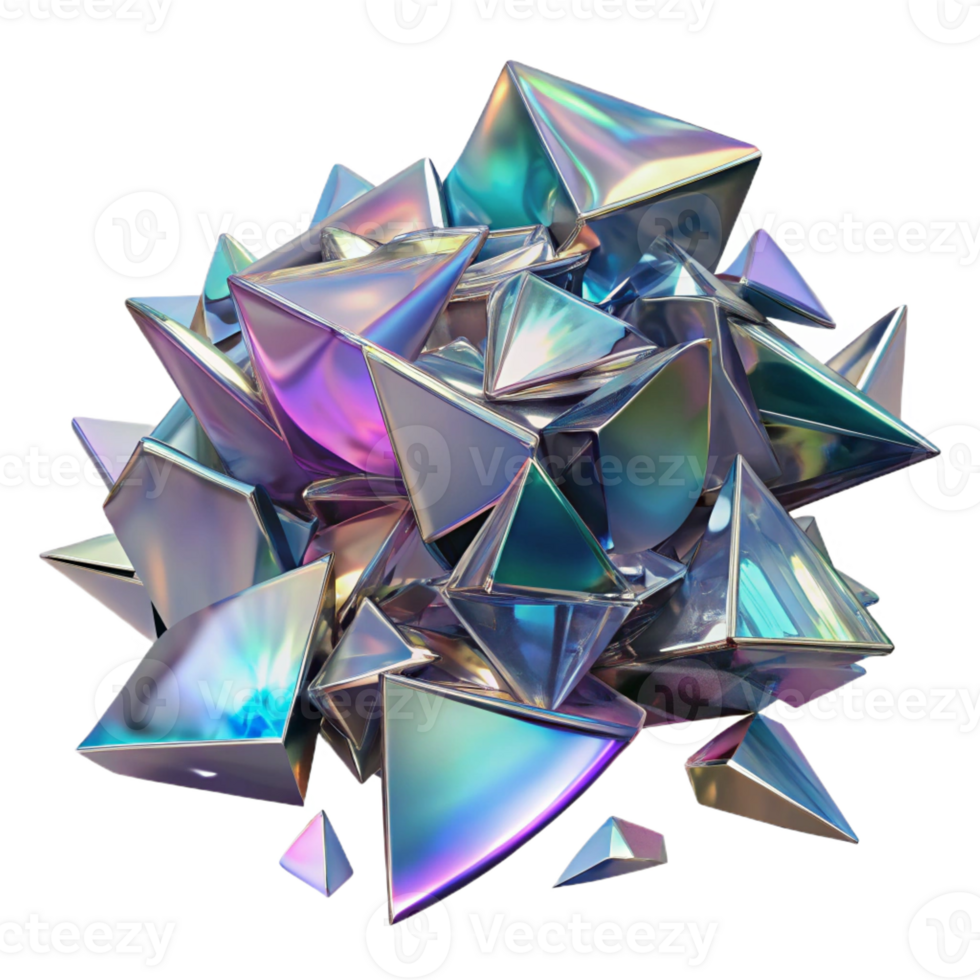 vibrant classic A chaotic composition of shattered glass shards, in iridescent hues, with sharp, reflective surfaces high resolution png