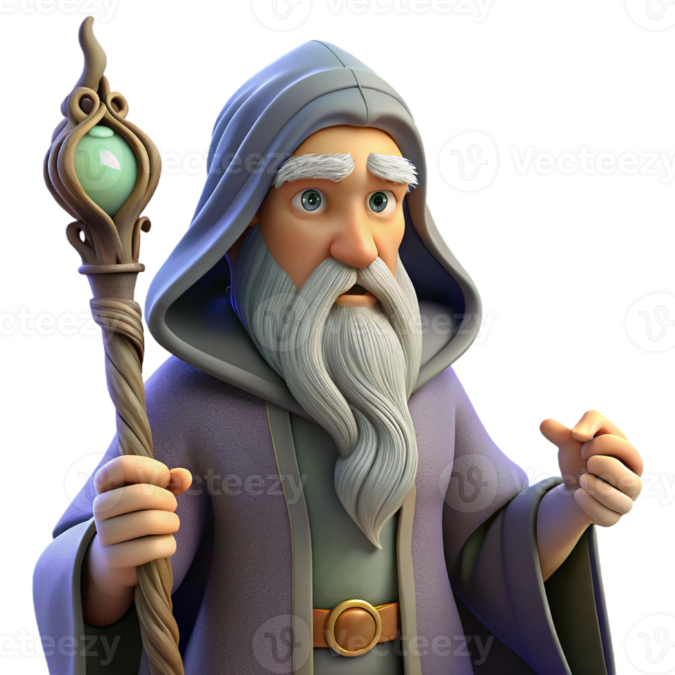 stunning abstract Portrait of a wise old wizard with a long flowing beard, holding a magical staff, mystical lighting, fantasy art style genuine png