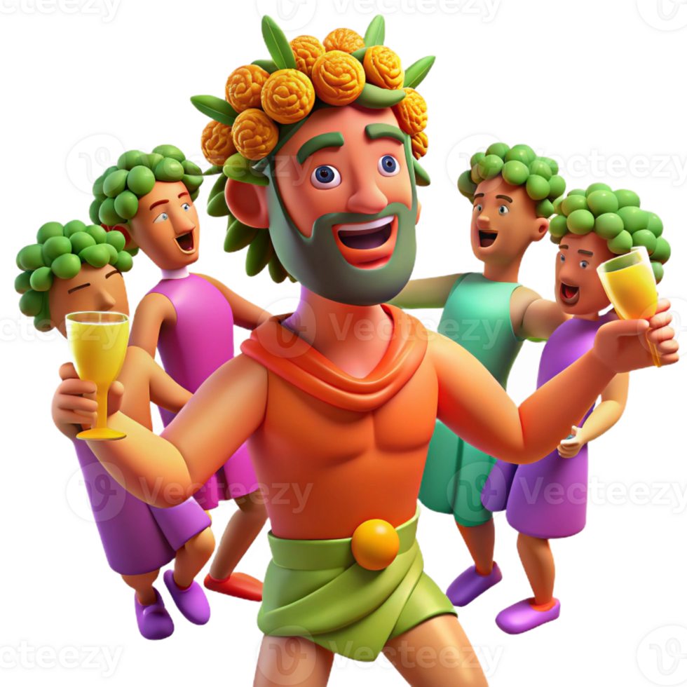 impressive rustic A drunken Dionysus surrounded by revelers, vibrant colors, Impressionist style 4K png