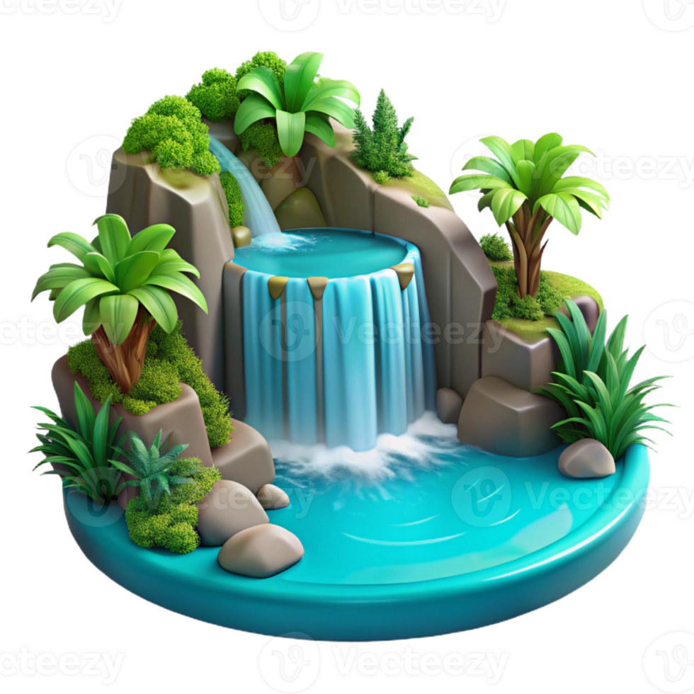 extraordinary modern A cascading waterfall plunging into a crystal-clear turquoise pool, surrounded by lush tropical vegetation, in a vibrant, HDR style original png