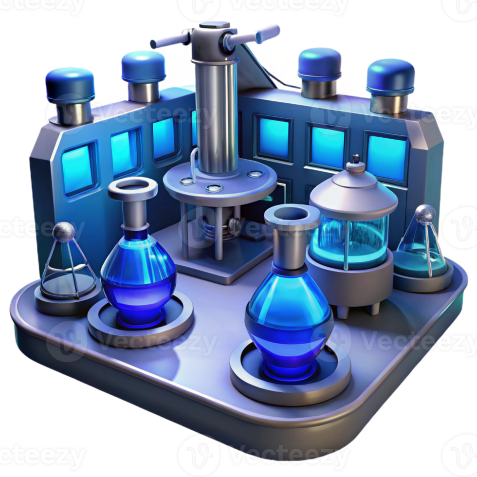 serene contemporary A futuristic laboratory filled with strange equipment, sterile, blue lighting, sci-fi style genuine png