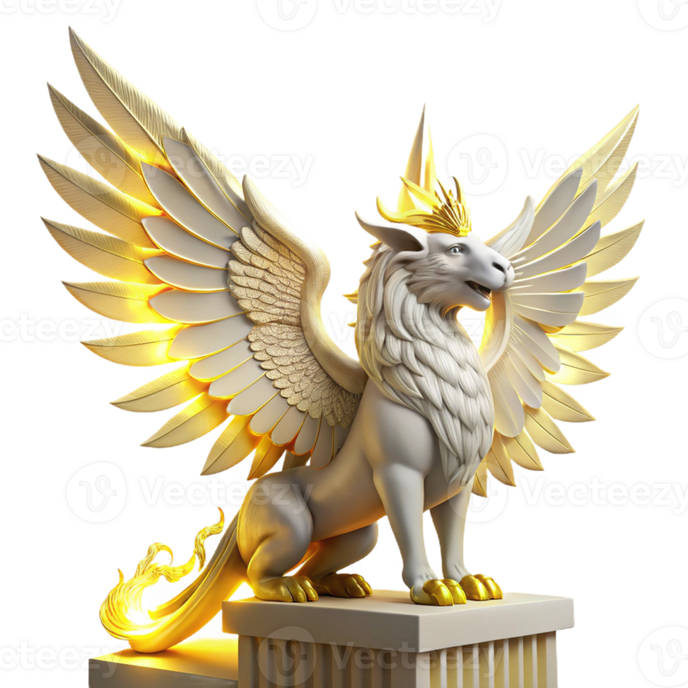 extraordinary classic A majestic griffin perched atop Mount Olympus, feathers shimmering iridescent in the golden light of Zeus's thunderbolt, Art Deco style original png