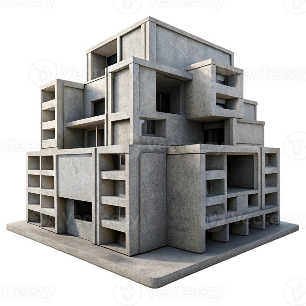 impressive modern A Brutalist concrete apartment complex, stark geometric forms, harsh shadows, dystopian style authentic png