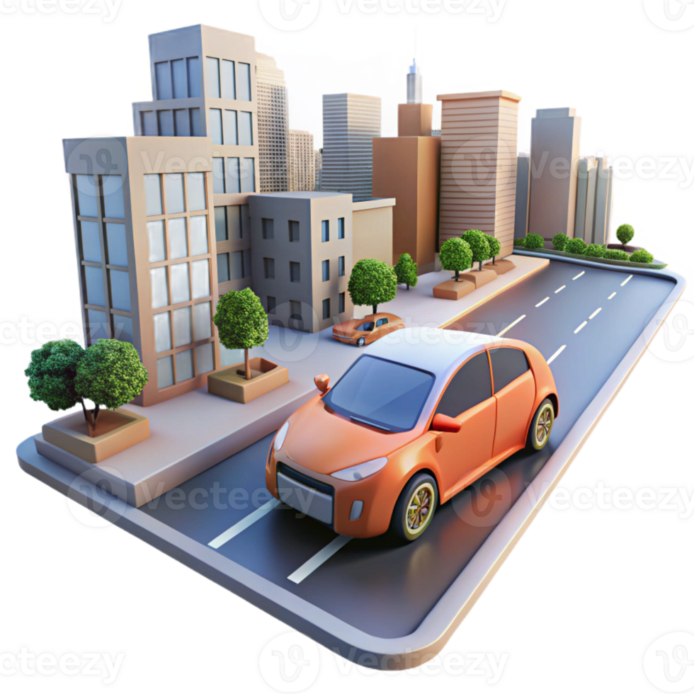 wonderful classic A self-driving car navigating a busy city street, realistic rendering, photorealistic style high quality png