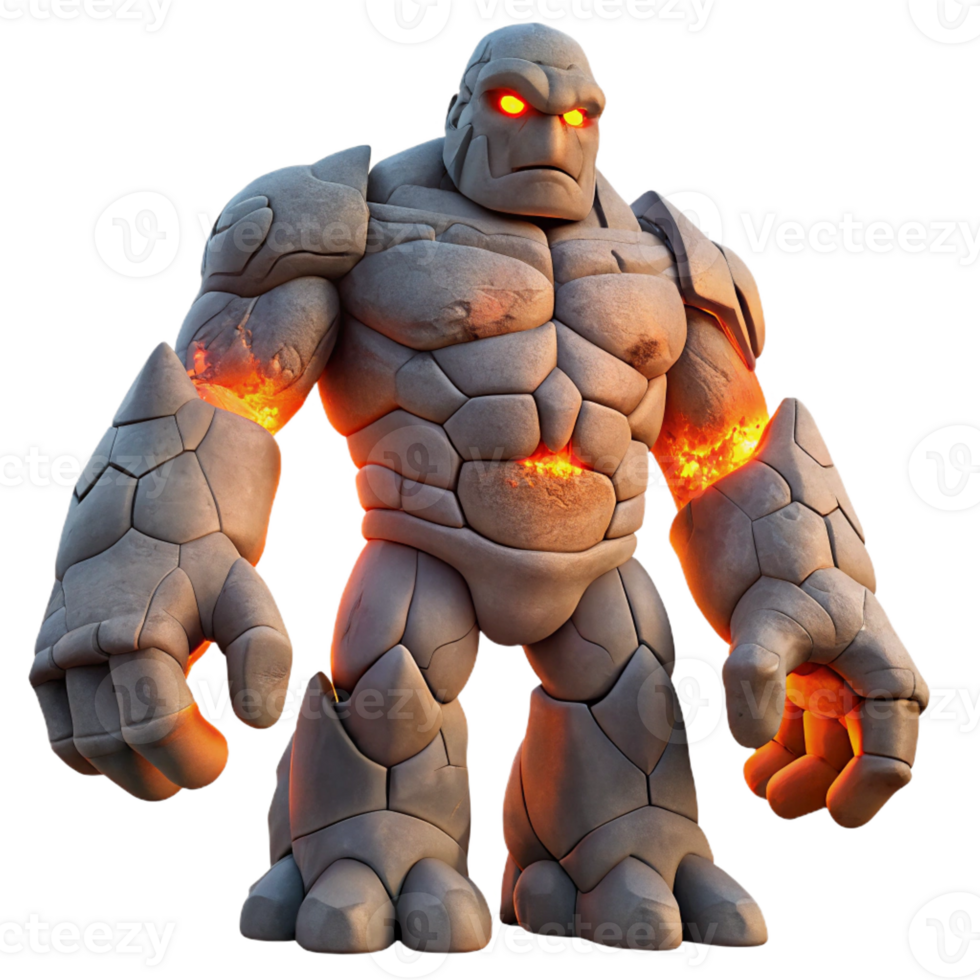 impressive modern A colossal golem made of stone, dramatic sunset lighting, epic fantasy style original png