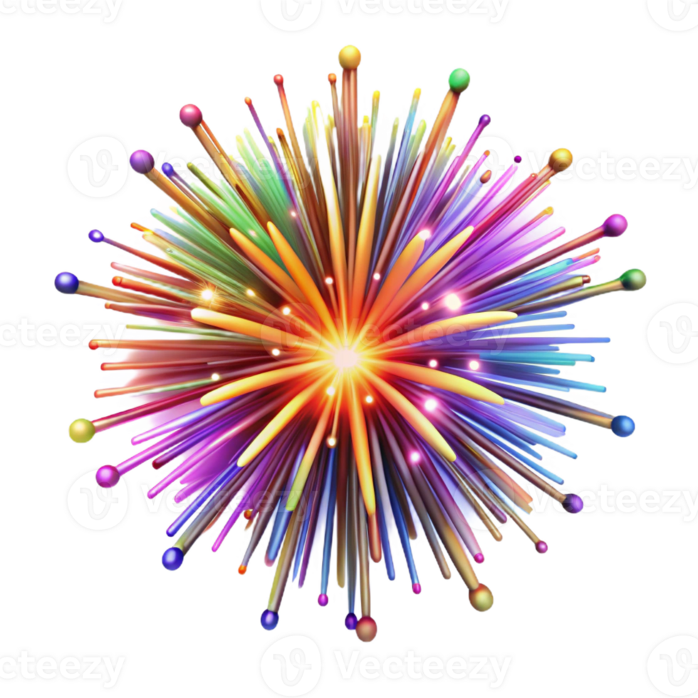 elegant creative A chaotic explosion of light particles, resembling a firework display, with vibrant, multicolored sparks detailed png