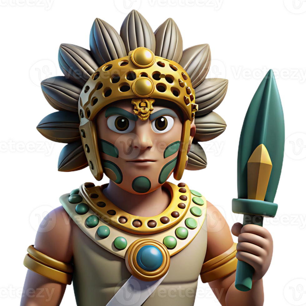wonderful rustic A stoic Aztec warrior wearing a jaguar headdress, holding a obsidian blade, Aztec codex style, dramatic lighting, genuine png