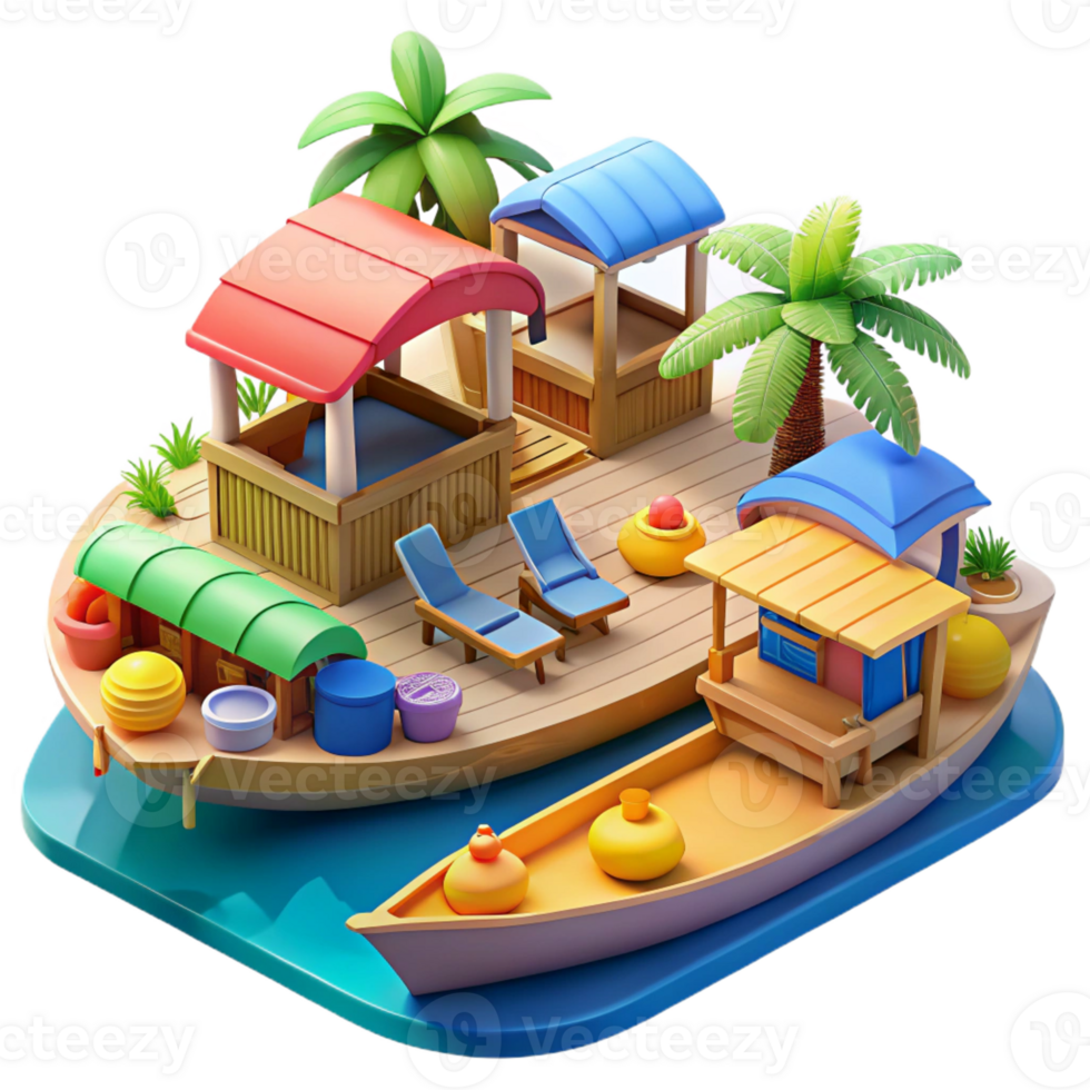 elegant creative Floating market, interconnected boats, vibrant colors, tropical setting, bustling, 4K png