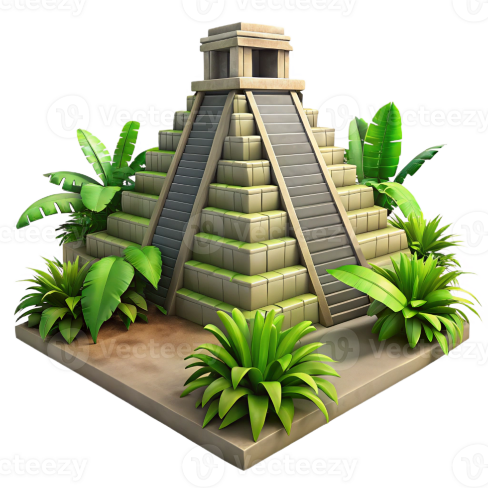magnificent minimalist A Mayan pyramid temple, overgrown with jungle vegetation, dappled sunlight, ancient and mysterious atmosphere high resolution png