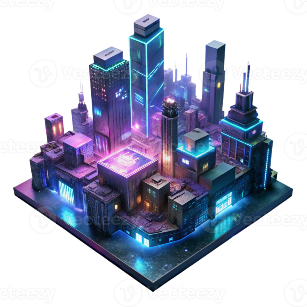 stunning modern Cyberpunk cityscape at night, rain reflecting neon signs, long exposure photography, gritty and realistic style authentic png