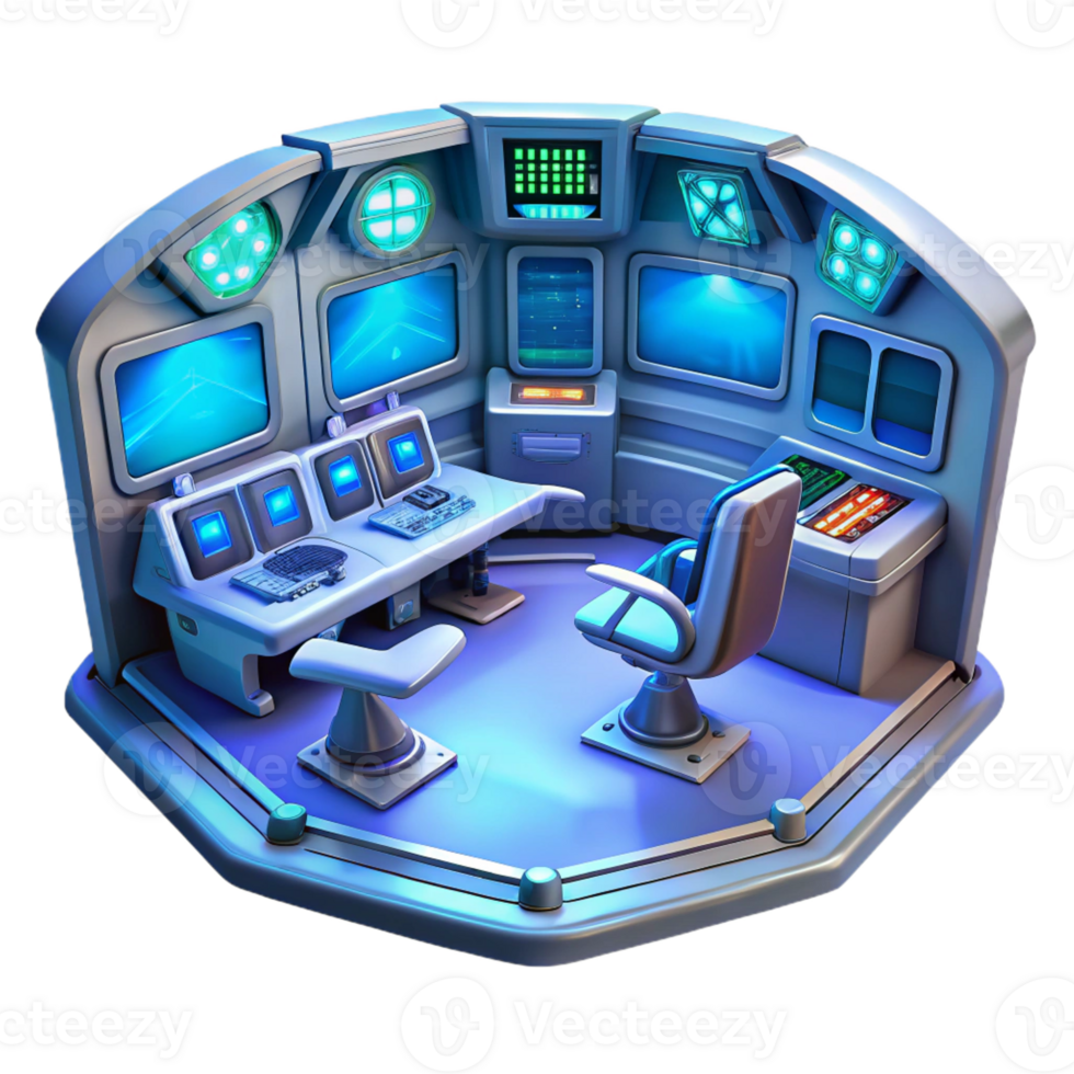 magnificent abstract A futuristic spaceship interior with holographic displays and sleek control panels, dim blue lighting original png