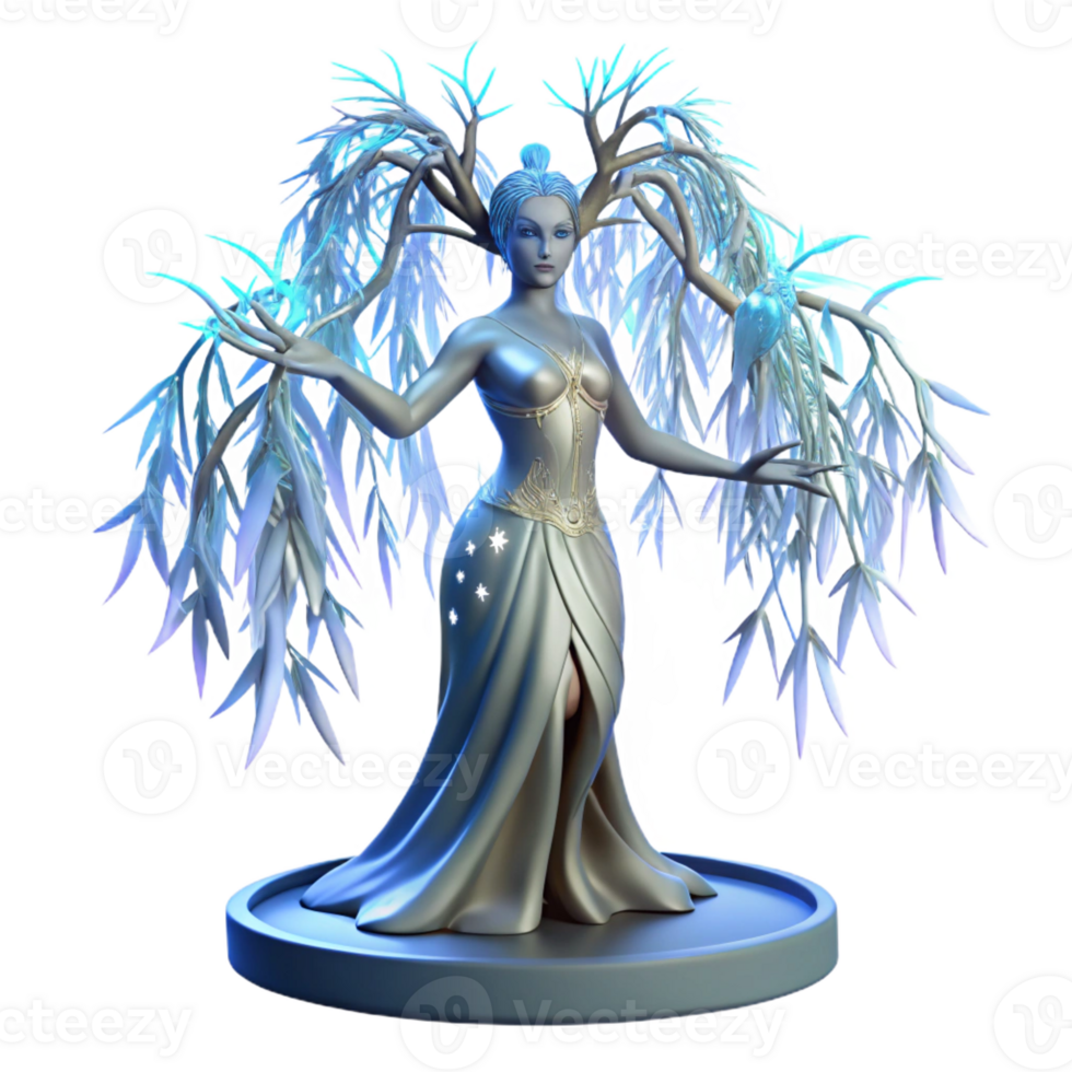 beautiful abstract An ethereal dryad emerging from a willow tree, shimmering with bioluminescent light, Art Deco style professional png