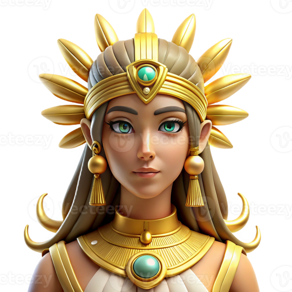 dramatic abstract The Egyptian goddess Isis, adorned with golden jewelry, bathed in warm sunlight, ancient Egyptian art style exclusive png